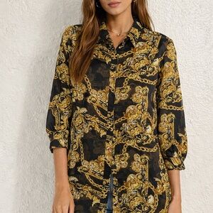 Live 4 Truth Black and Gold Baroque Print Shirt